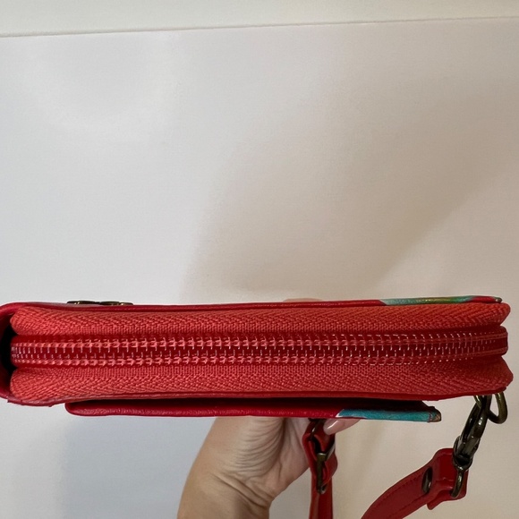 Anuschka Zebra Red Hand-Painted Leather Floral Convertible Crossbody Wallet NWOT - Picture 8 of 16